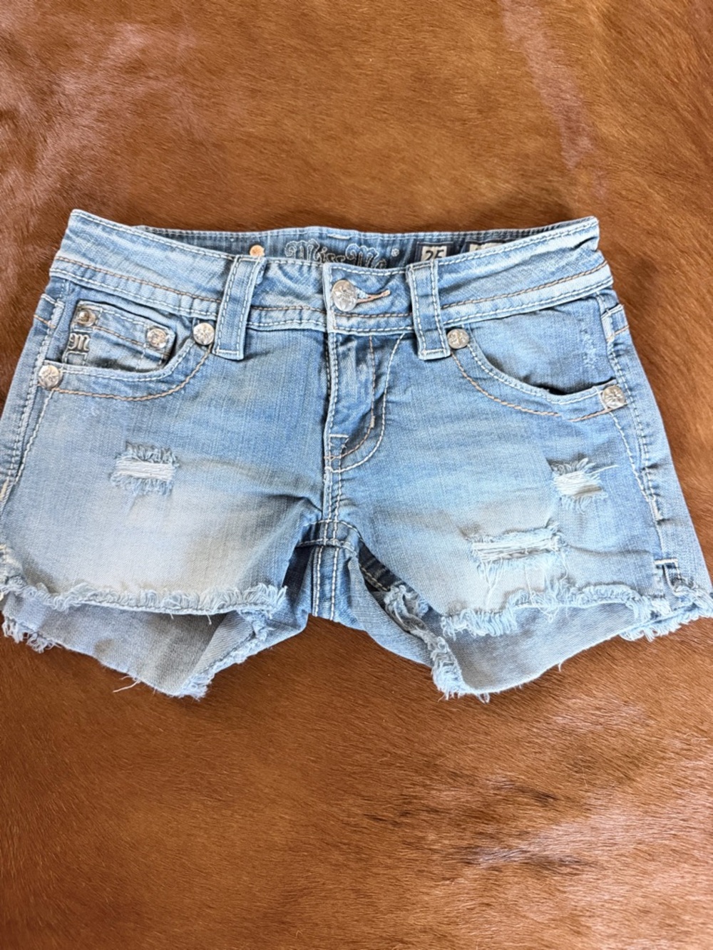 Miss Me Light Blue Distressed Denim Cutoff Shorts